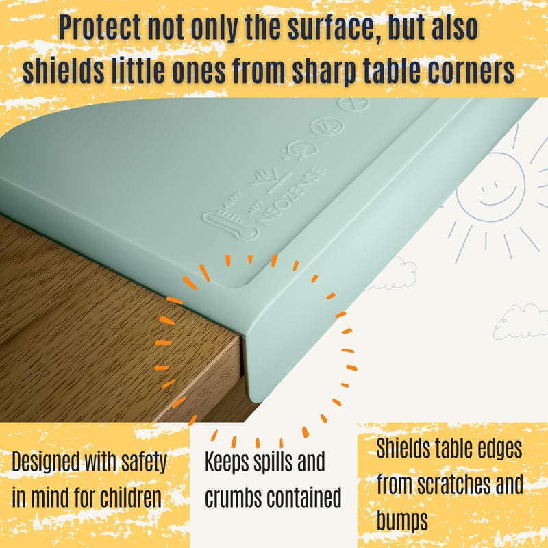 NEOZENSE Silicone Placemats for Toddlers & Kids with Angle-Protective Safety Edge â€“ Baby Placemats for Restaurants & Dining Table â€“ Non-Slip & BPA-Free Food Mat â€“ 1.5mm Thick, 18"x12", Sage Green - Image 2