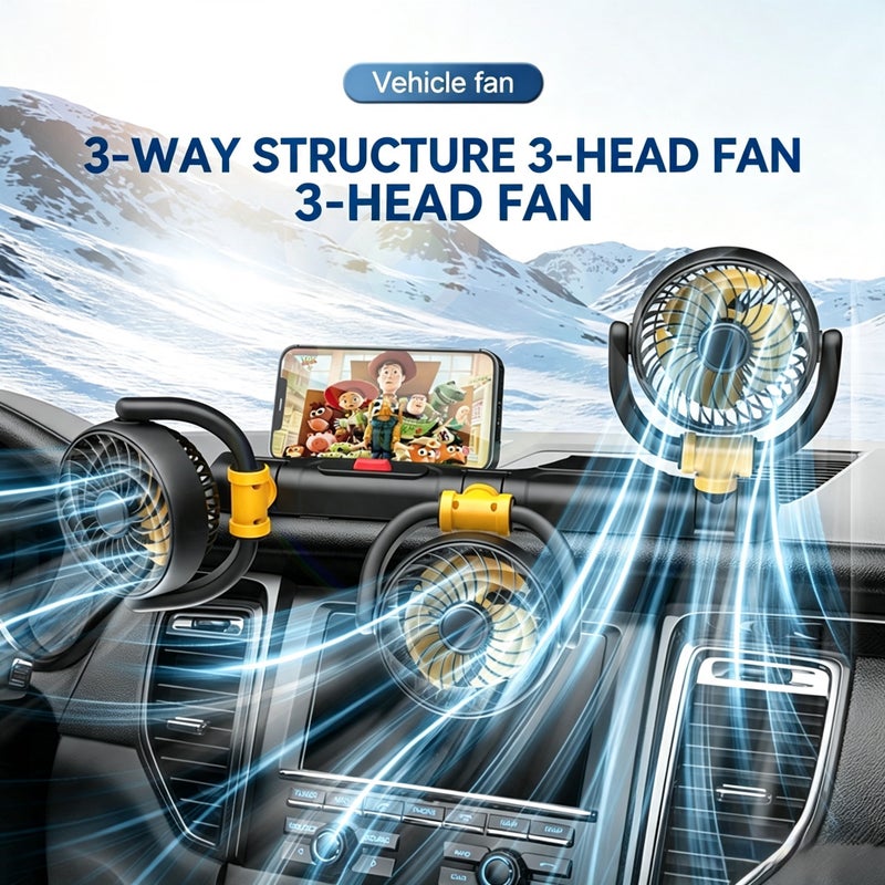 Car Fan 3-Head USB Portable Silent Fan for Home or Car - Image 2