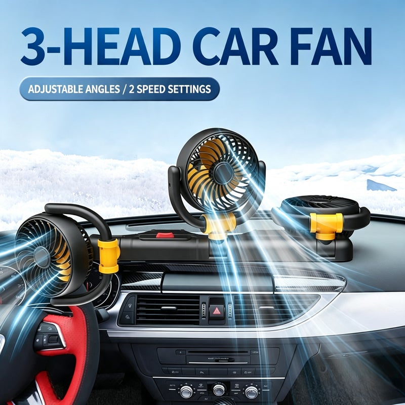 Car Fan 3-Head USB Portable Silent Fan for Home or Car - Image 1