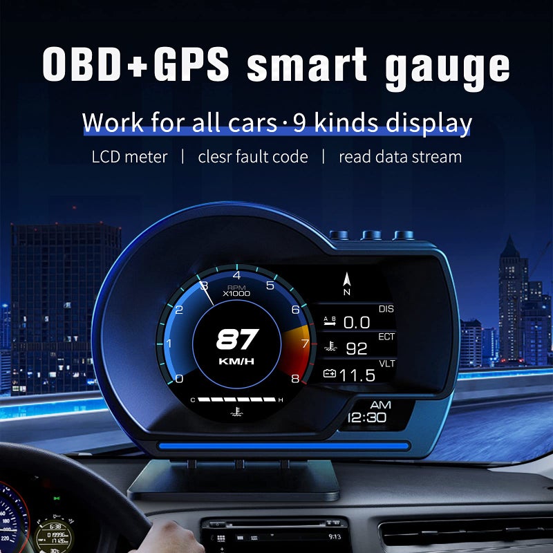 MH Head Up Display for Car, OBD2+GPS Dual System, OBD2 Gauge Display, GPS Speedometer, Tachometer, Water Temp, Volt, Overspeed Alarm Fault Diagnosis - Image 2