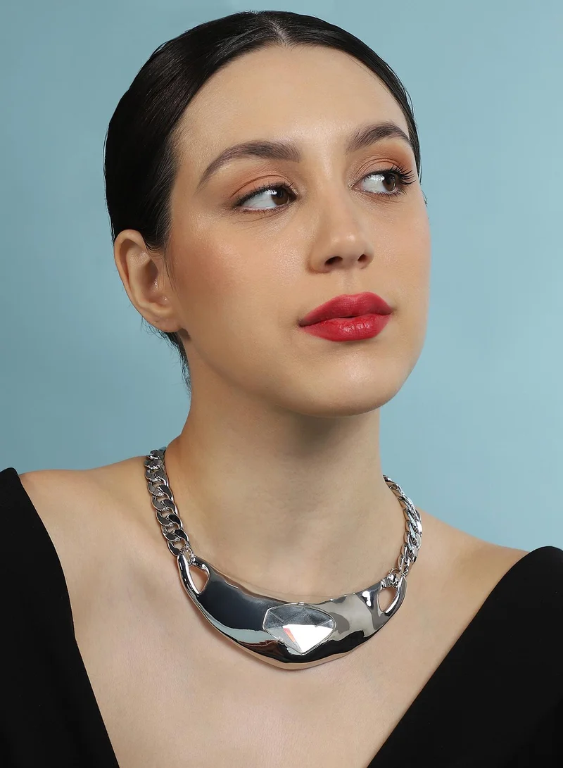 Sohi  Women The Petra-Chain Collar Necklace | Chrome  Colour | One-Size | Artificial Stone Alloy Material | Lobster Clasp Closure | Necklace For Casual & Evening Wear for Women | Best Price UAE