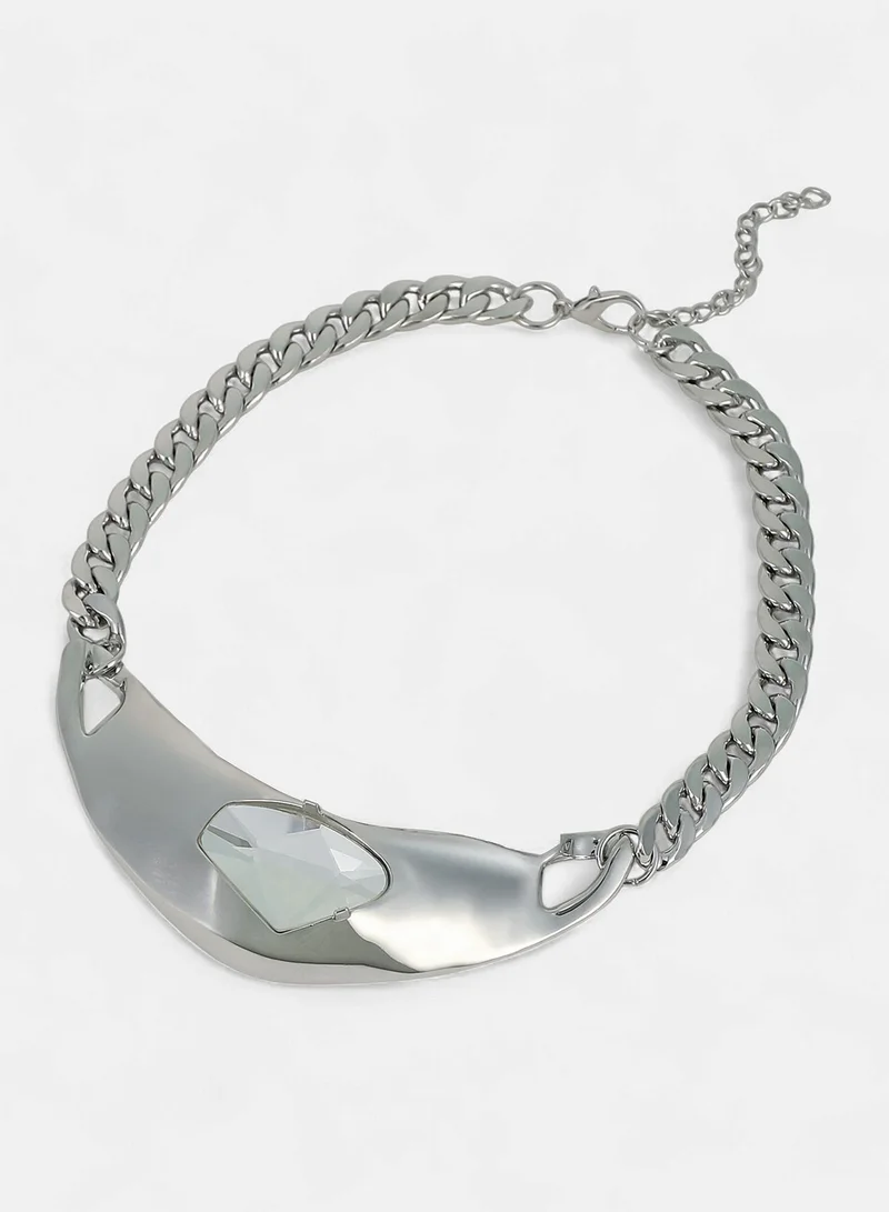 Sohi  Women The Petra-Chain Collar Necklace | Chrome  Colour | One-Size | Artificial Stone Alloy Material | Lobster Clasp Closure | Necklace For Casual & Evening Wear for Women | Best Price UAE