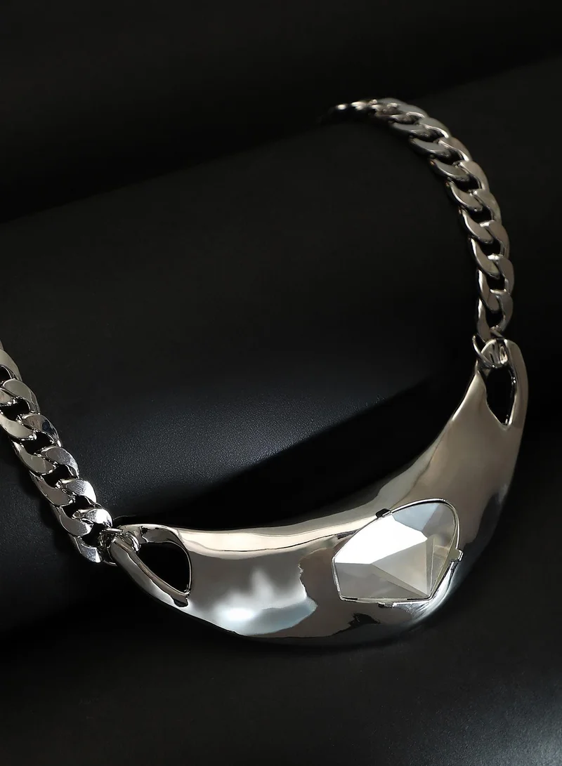 SOHI Women The Petra-Chain Collar Necklace | Chrome  Colour | One-Size | Artificial Stone Alloy Material | Lobster Clasp Closure | Necklace For Casual & Evening Wear