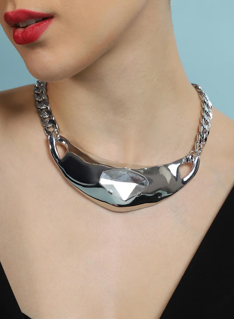 SOHI Women The Petra-Chain Collar Necklace | Chrome  Colour | One-Size | Artificial Stone Alloy Material | Lobster Clasp Closure | Necklace For Casual & Evening Wear