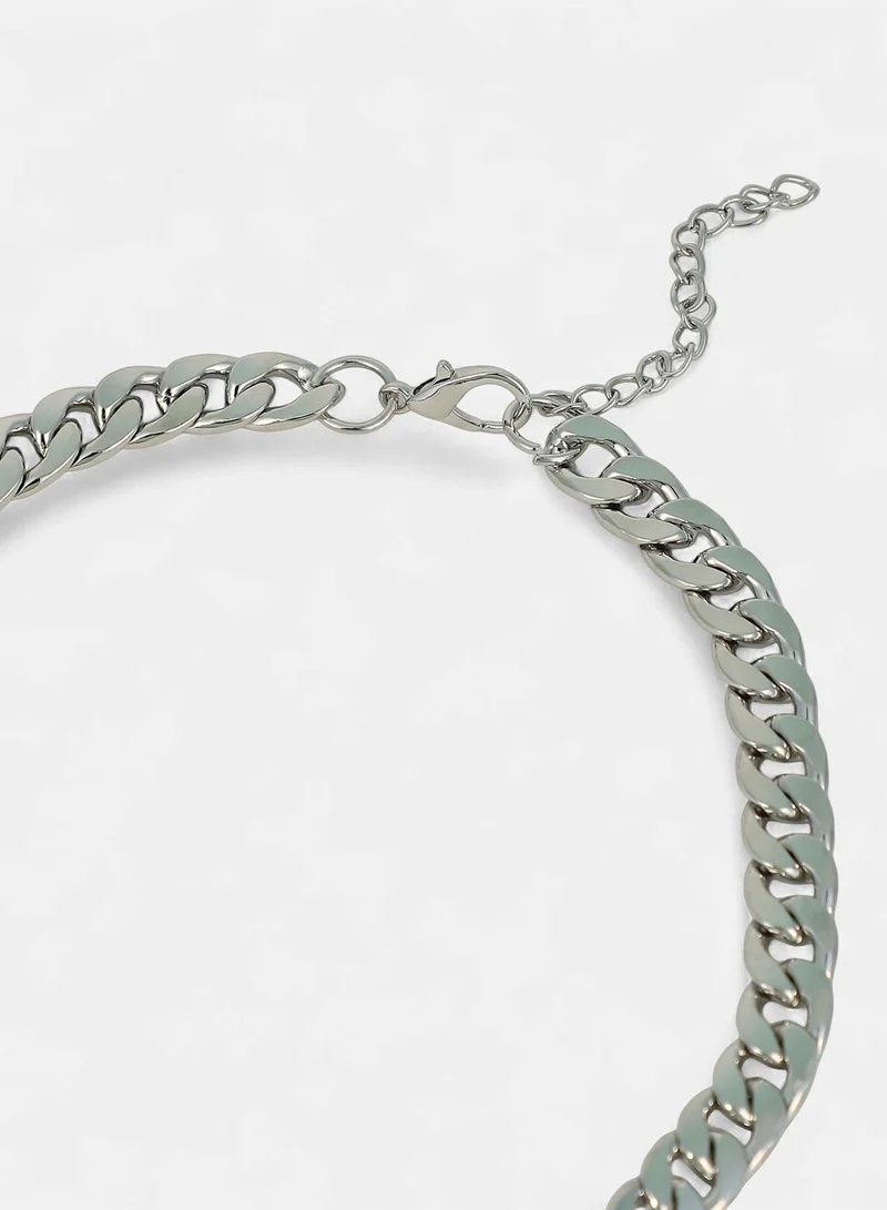 Sohi  Women The Petra-Chain Collar Necklace | Chrome  Colour | One-Size | Artificial Stone Alloy Material | Lobster Clasp Closure | Necklace For Casual & Evening Wear for Women | Best Price UAE