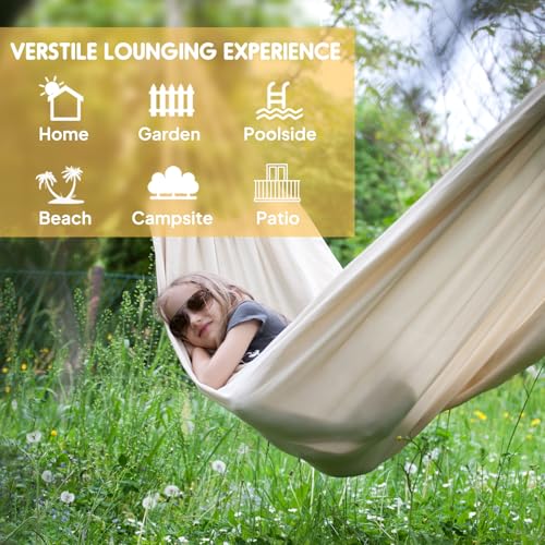ANYOO Cotton Hammock Portable Camping Hammocks for Hanging Sturdy Garden Comfortable Fabric Hammock with Tree Straps Up to 660lbs with Travel Bag for Camping Outdoor/Indoor Patio Backyard - Image 4