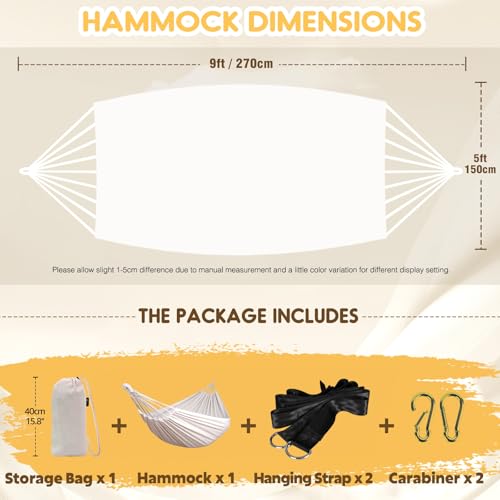 ANYOO Cotton Hammock Portable Camping Hammocks for Hanging Sturdy Garden Comfortable Fabric Hammock with Tree Straps Up to 660lbs with Travel Bag for Camping Outdoor/Indoor Patio Backyard - Image 3