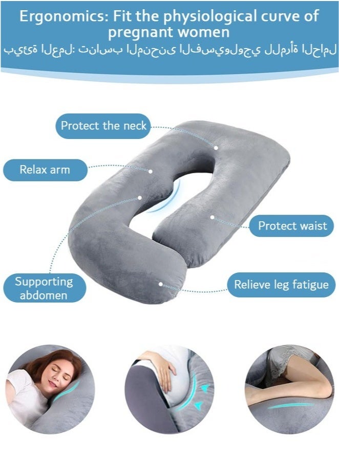 U-Shaped Pregnancy Pillow - Spine  Hip Pain Relief - Removable Cover (Grey) - 180cm - Free GCC Shipping - Image 2