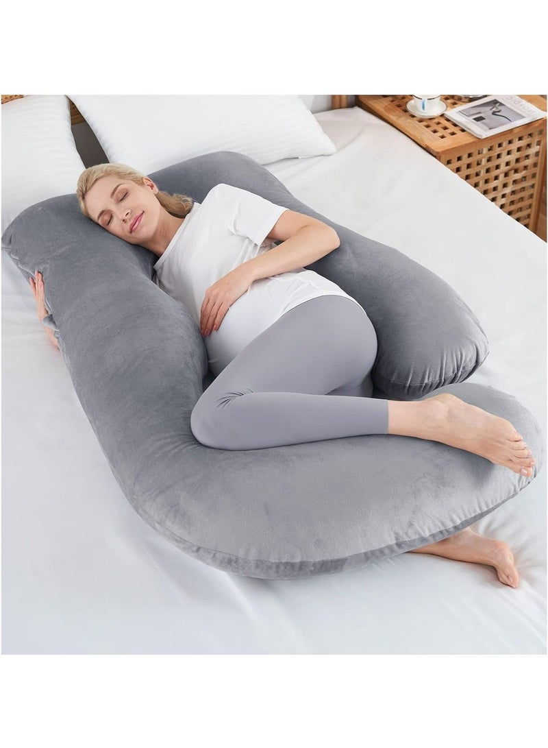 U-Shaped Pregnancy Pillow - Spine  Hip Pain Relief - Removable Cover (Grey) - 180cm - Free GCC Shipping - Image 1