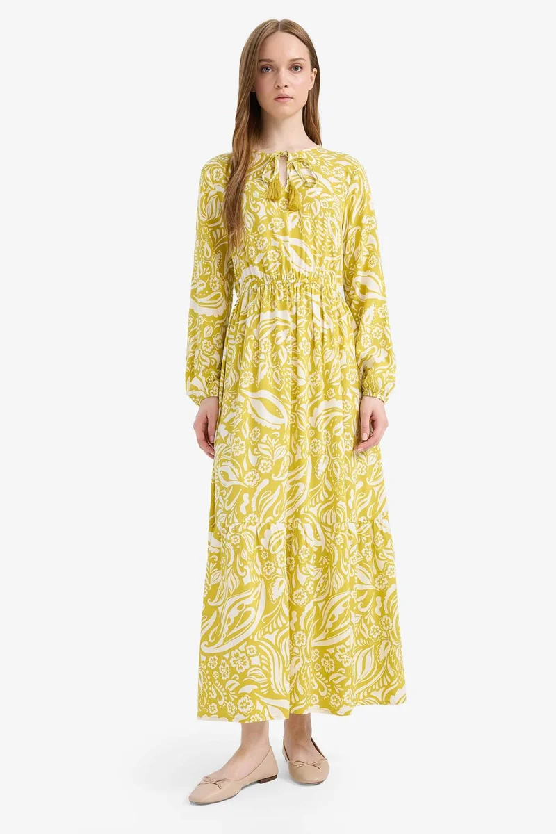 ديفاكتو Crew Neck Printed Viscose Dress