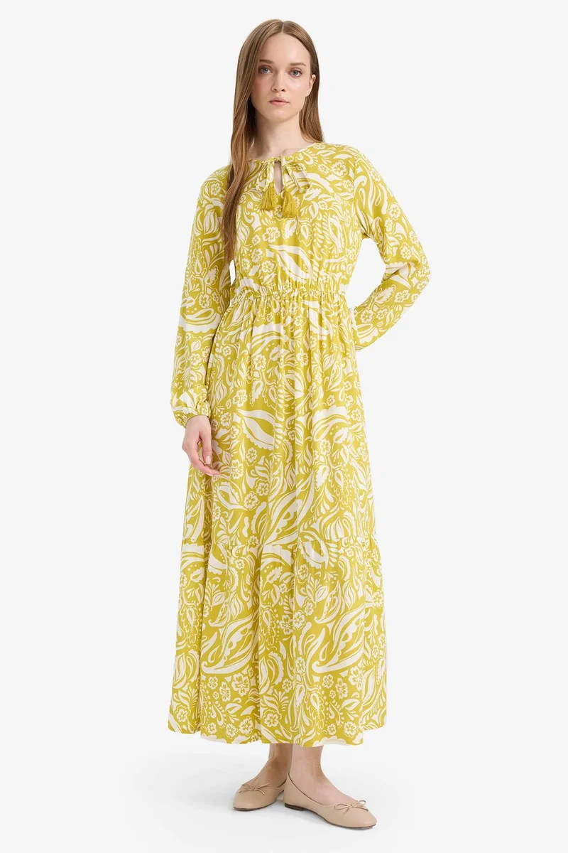 ديفاكتو Crew Neck Printed Viscose Dress