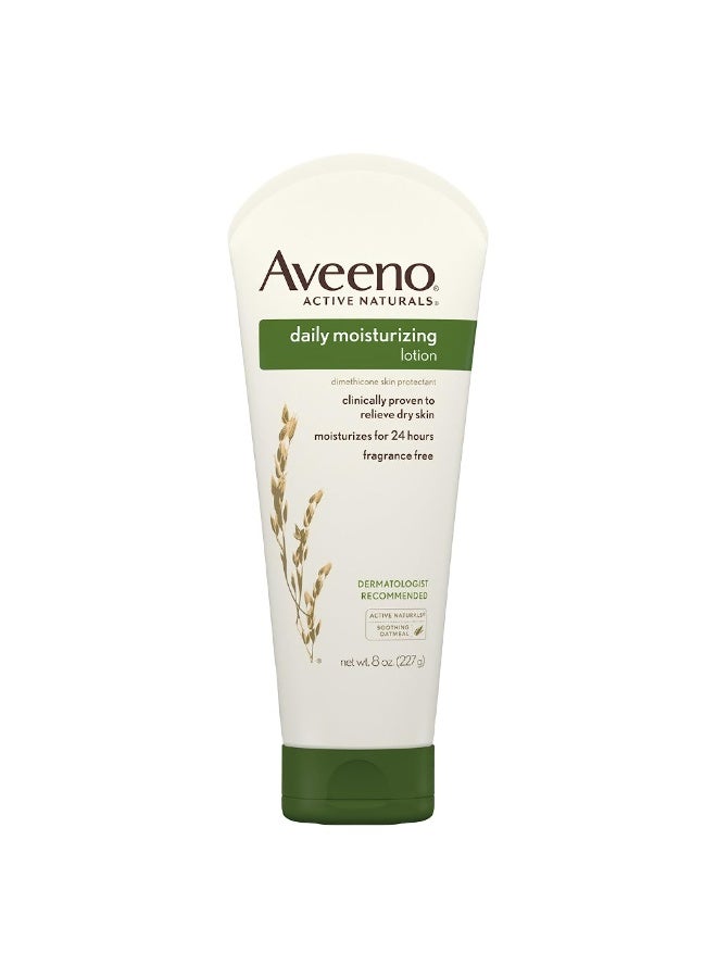 Aveeno Daily Moisturizing Body Lotion with Soothing Prebiotic Oat, Gentle Lotion Nourishes Dry Skin With Moisture, Paraben-, Dye- & Fragrance-Free, Non-Greasy & Non-Comedogenic, 8 fl. oz - Image 1