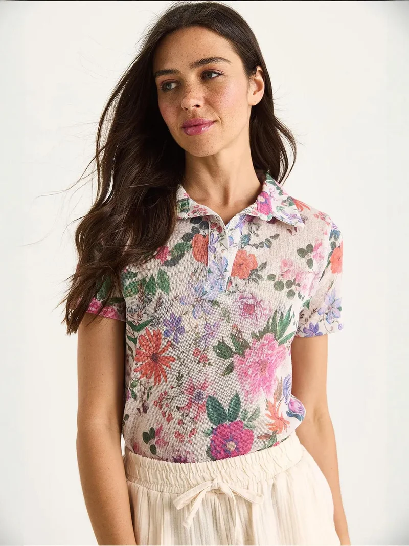 Bianco Lucci LUCCI Flowery Polo Shirt Blouse