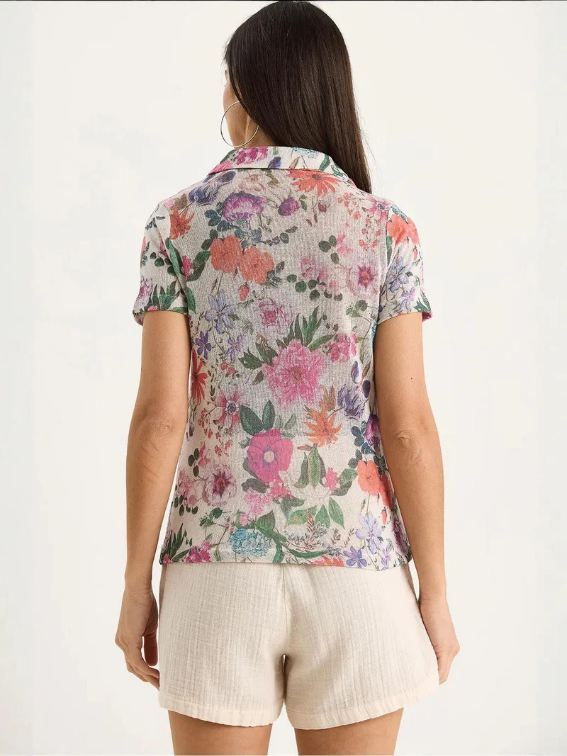Bianco Lucci LUCCI Flowery Polo Shirt Blouse