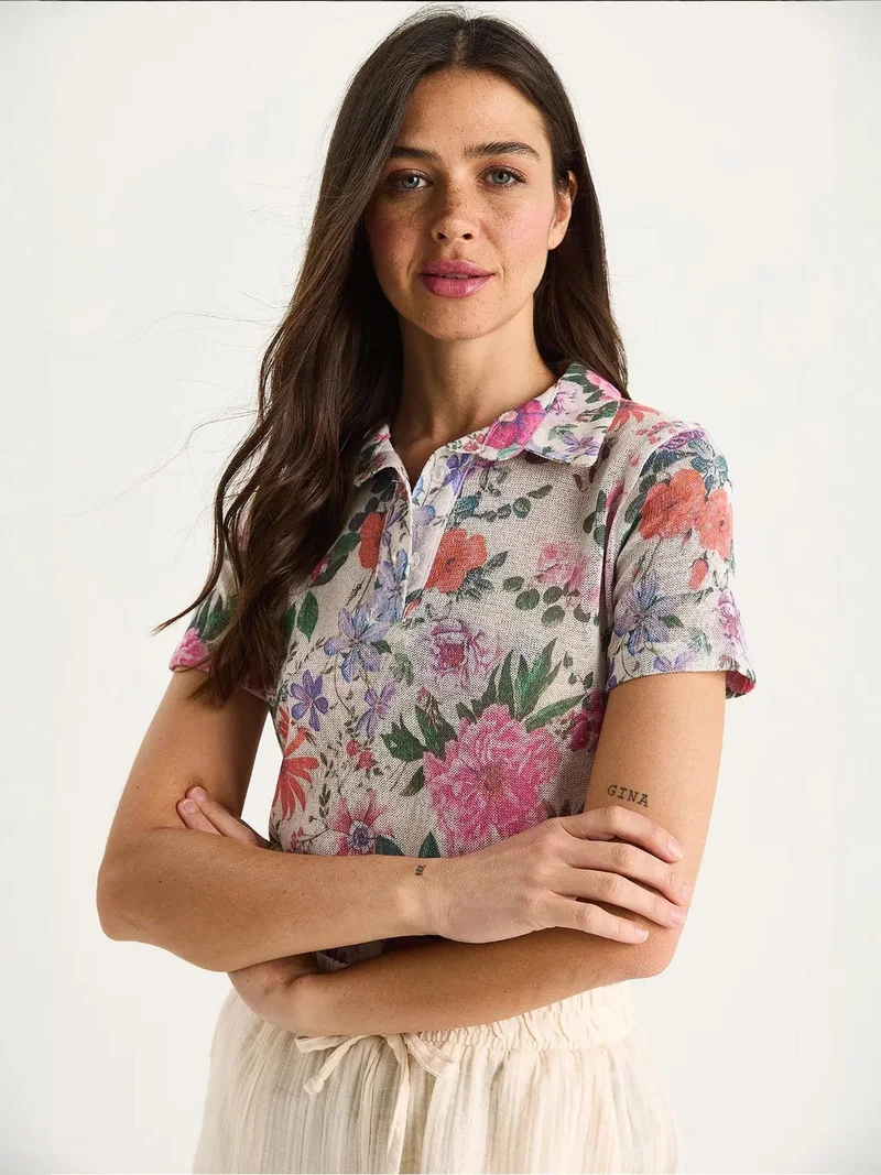 Bianco Lucci LUCCI Flowery Polo Shirt Blouse