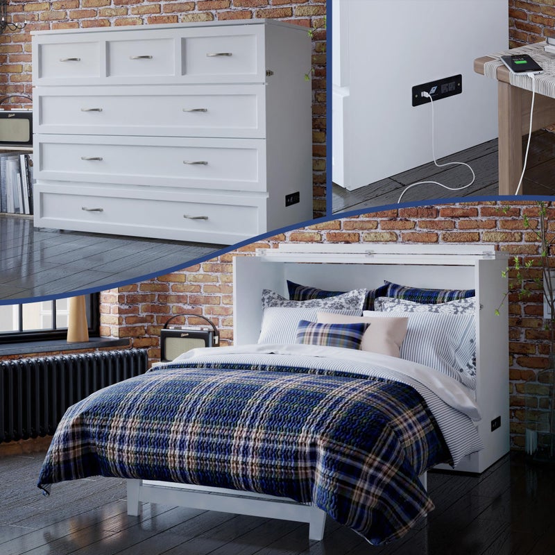 Afi AFI Deerfield Murphy Bed Chest with Charging Station Full White 