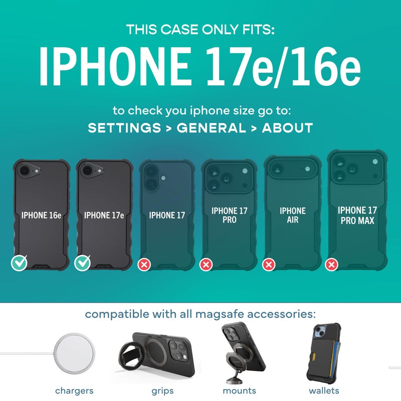 SmartishÂ® iPhone 17e/16e MagSafe Case - Gripzilla Protective Magnetic Case for Men [Rugged + Tough] Military Grade Heavy Duty Grip Armor - Drop Tested for iPhone 17e/16e - Black Tie Affair - Image 5
