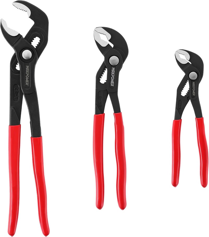 Max Power 7" 10" 12" Water Pump Pliers Set, Quick Adjustment Push Button Locks Pliers, with Max Jaw Capacity 0.98" 1.4" 1.6" - Image 1