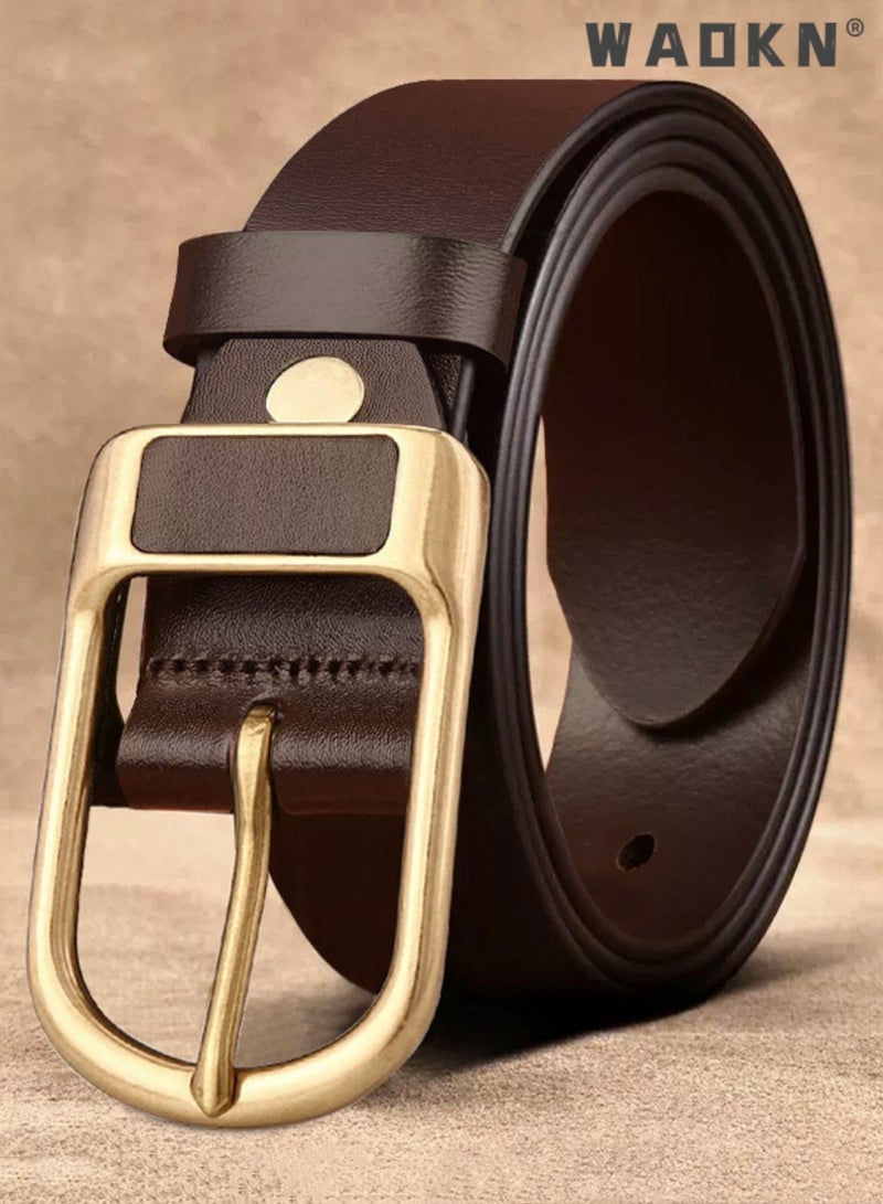 WAOKN Vintage Belt Men's Casual Business Simples Belt Men's Youth Fashion Hundred With Pin Buckle Pants Belt, Men's Real Belt Buckle Jeans Cowhide Belt Business Jeans Belt Men's Pin Buckle Belt Business Trousers Jeans Belt, Comfortable and Durable Quality Leather - Adjustable Trim to Fit  - Image 4