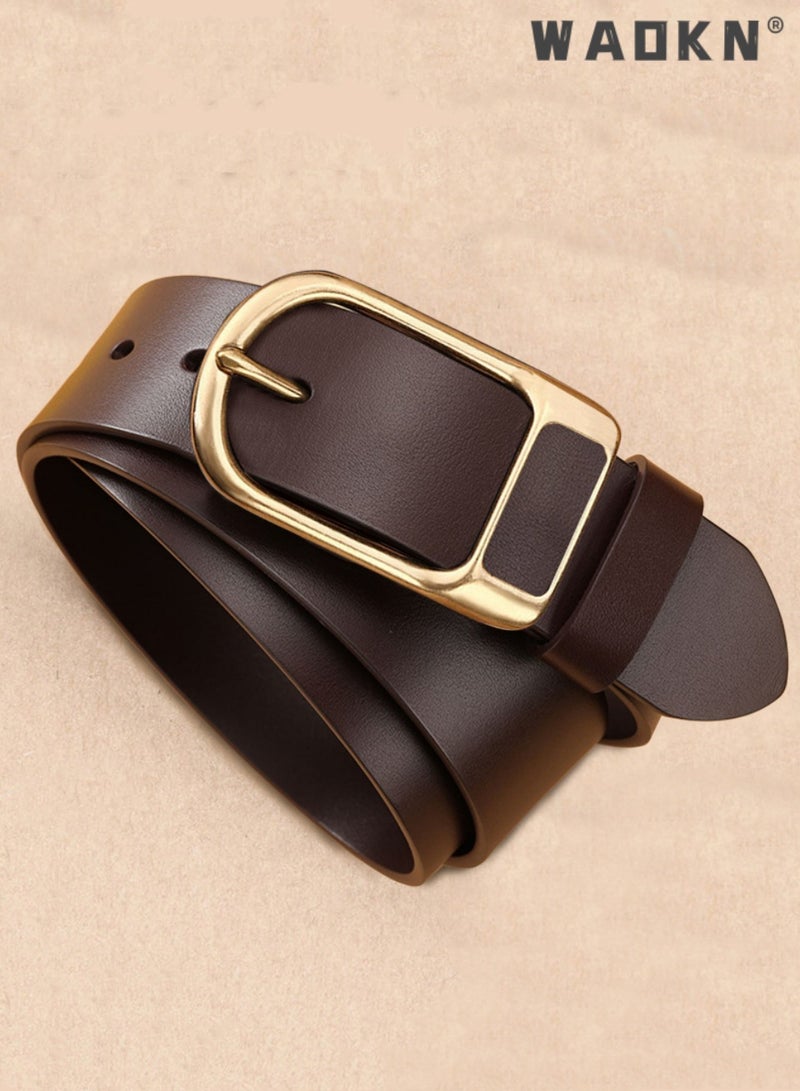 WAOKN Vintage Belt Men's Casual Business Simples Belt Men's Youth Fashion Hundred With Pin Buckle Pants Belt, Men's Real Belt Buckle Jeans Cowhide Belt Business Jeans Belt Men's Pin Buckle Belt Business Trousers Jeans Belt, Comfortable and Durable Quality Leather - Adjustable Trim to Fit  - Image 2