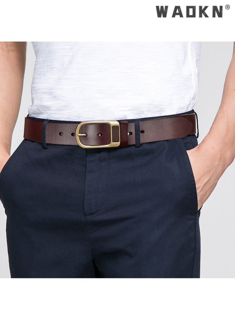 WAOKN Vintage Belt Men's Casual Business Simples Belt Men's Youth Fashion Hundred With Pin Buckle Pants Belt, Men's Real Belt Buckle Jeans Cowhide Belt Business Jeans Belt Men's Pin Buckle Belt Business Trousers Jeans Belt, Comfortable and Durable Quality Leather - Adjustable Trim to Fit  - Image 3