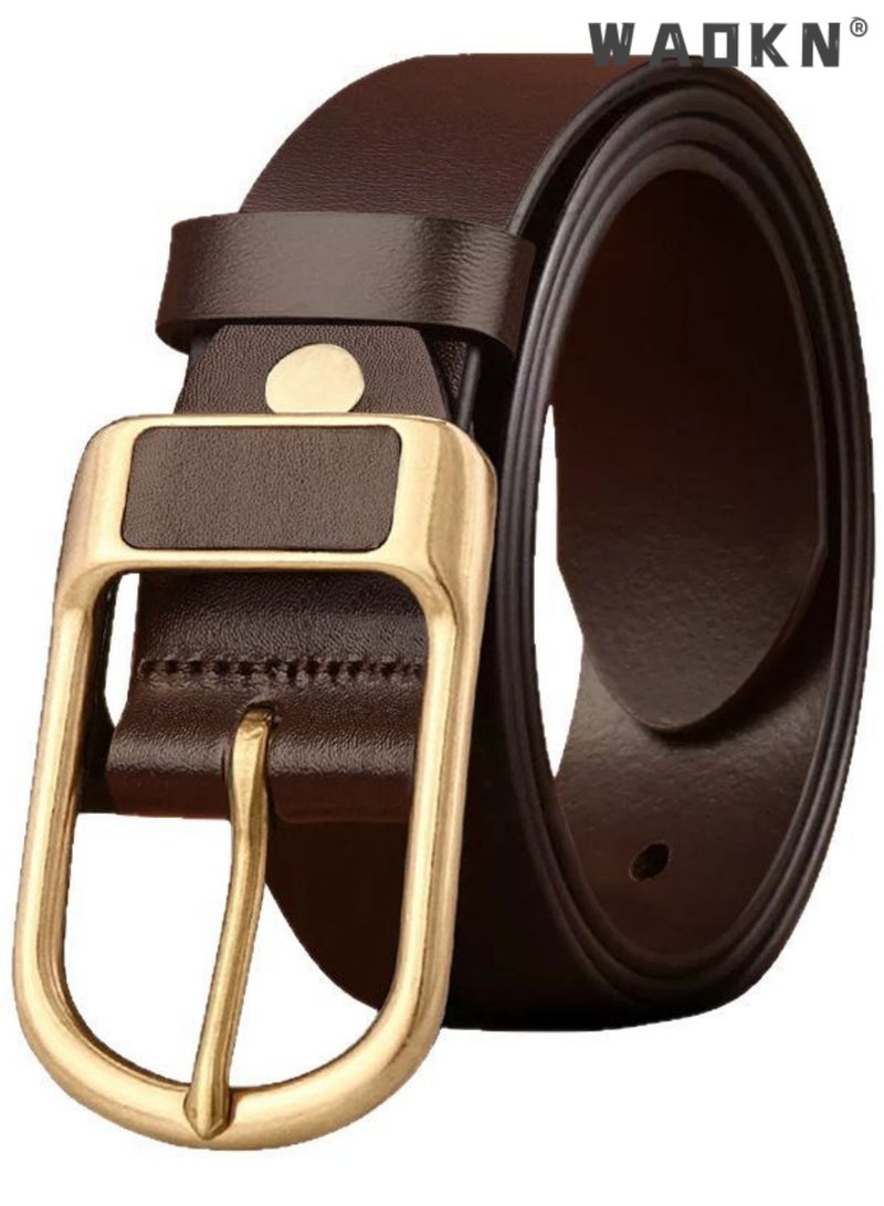 WAOKN Vintage Belt Men's Casual Business Simples Belt Men's Youth Fashion Hundred With Pin Buckle Pants Belt, Men's Real Belt Buckle Jeans Cowhide Belt Business Jeans Belt Men's Pin Buckle Belt Business Trousers Jeans Belt, Comfortable and Durable Quality Leather - Adjustable Trim to Fit  - Image 1