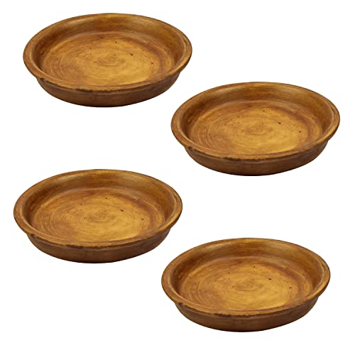Lasaki Round Antique Ceramic Bottom Tray/Plate for Planter (4-inch, Set of 4) | Dripping Tray for Pots & Succulents | Indoor & Outdoor Planters Home Garden Décor | (Plants Not Included) - Image 1