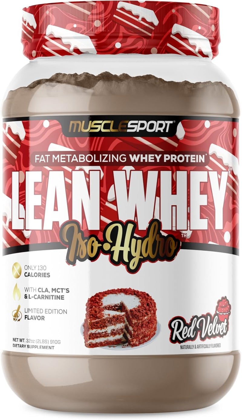 Musclesport Lean Whey Revolution Protein Powder  Whey Protein Isolate  Low Calorie Low Carb Low Fat Incredible Flavors  25g Protein per Scoop  2lb Red Velvet - Image 1