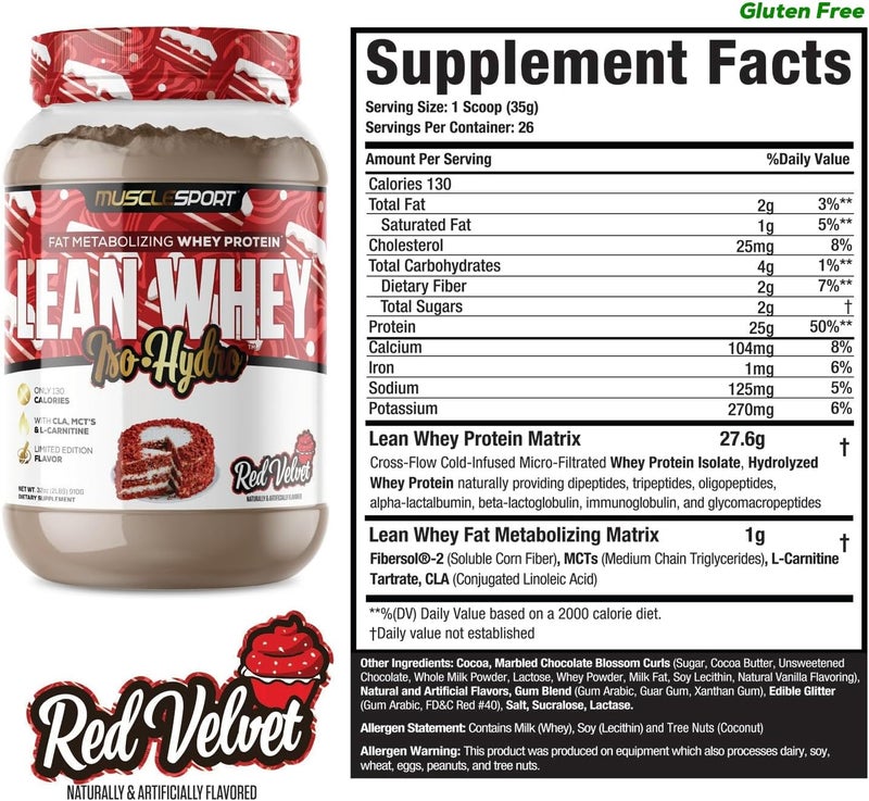Musclesport Lean Whey Revolution Protein Powder  Whey Protein Isolate  Low Calorie Low Carb Low Fat Incredible Flavors  25g Protein per Scoop  2lb Red Velvet - Image 2