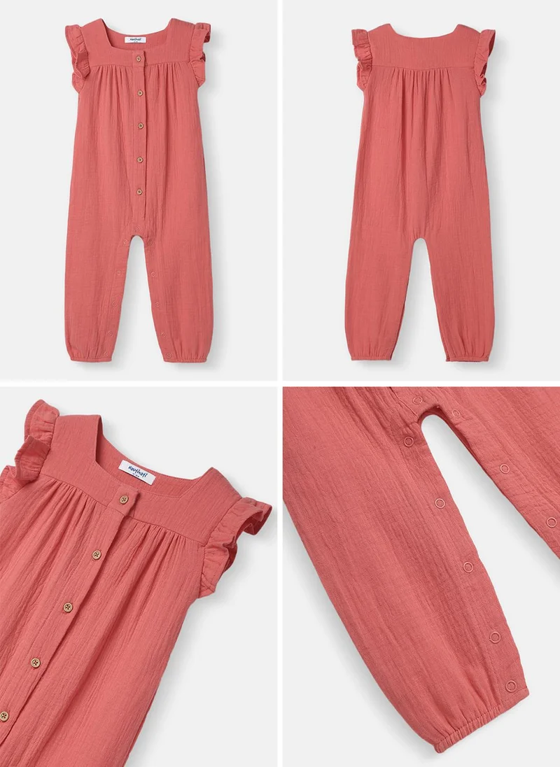 نوتيناتي Nautinati Girls’ Ruffle Sleeve Sleepsuit |Textured Cotton| Age 3 - 24 Months