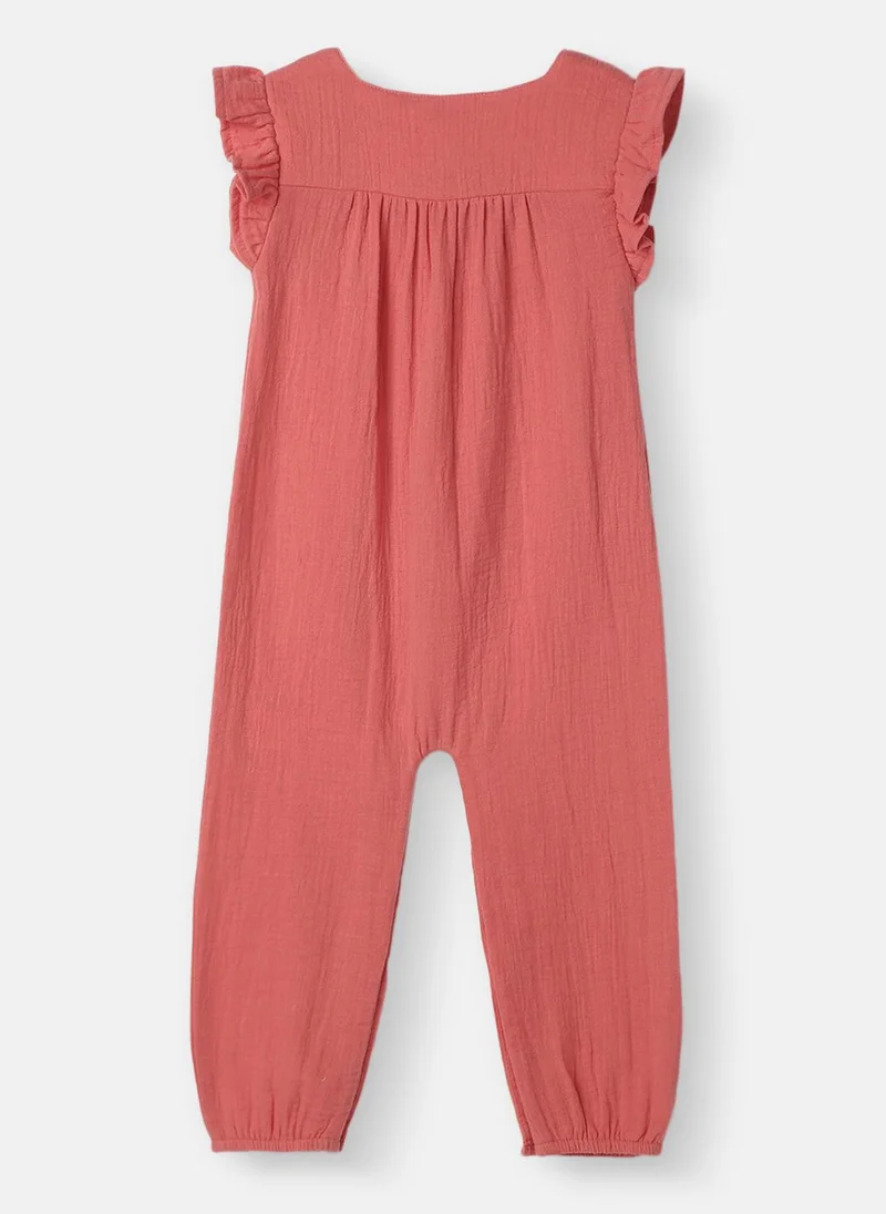 نوتيناتي Nautinati Girls’ Ruffle Sleeve Sleepsuit |Textured Cotton| Age 3 - 24 Months