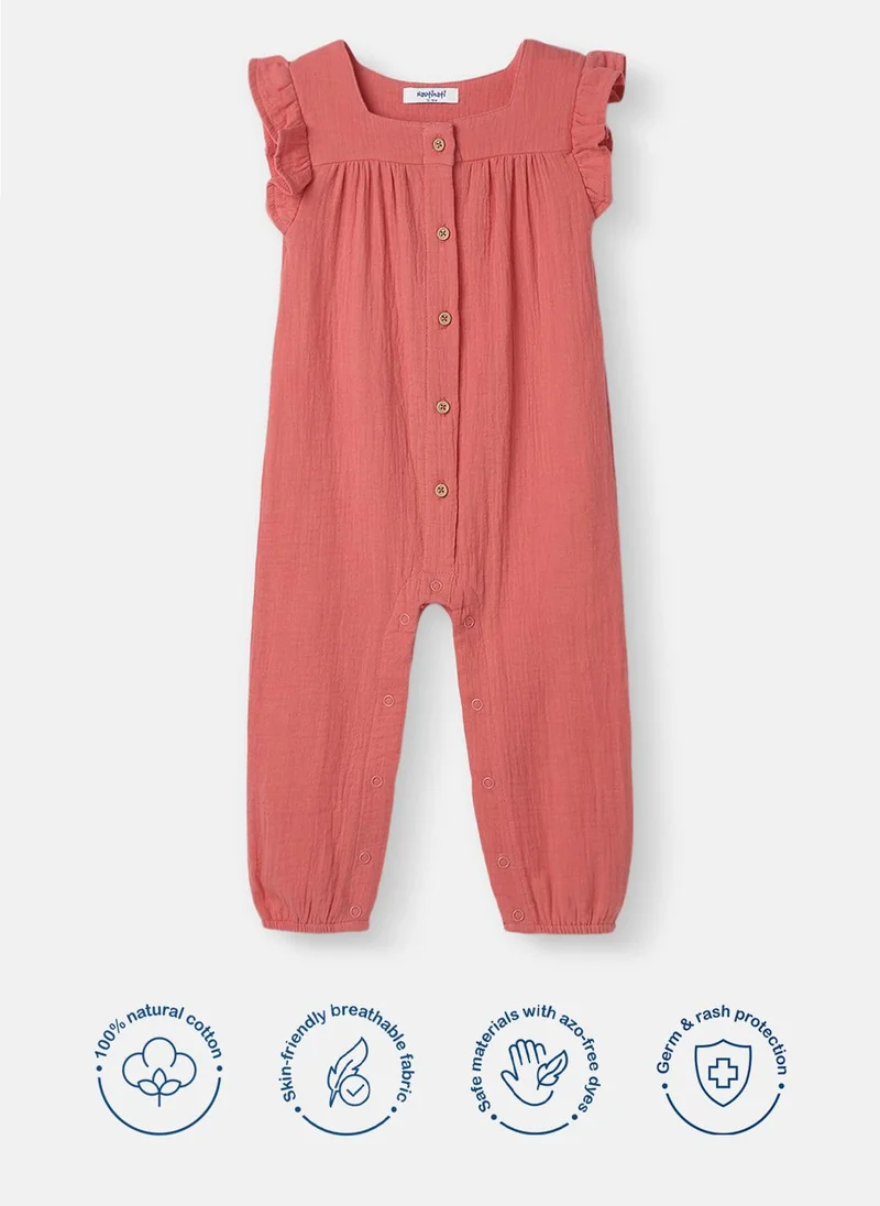 نوتيناتي Nautinati Girls’ Ruffle Sleeve Sleepsuit |Textured Cotton| Age 3 - 24 Months