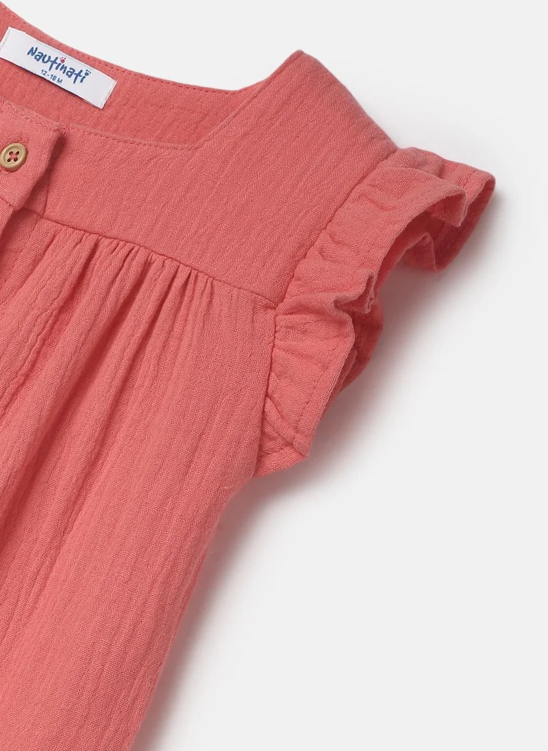 نوتيناتي Nautinati Girls’ Ruffle Sleeve Sleepsuit |Textured Cotton| Age 3 - 24 Months
