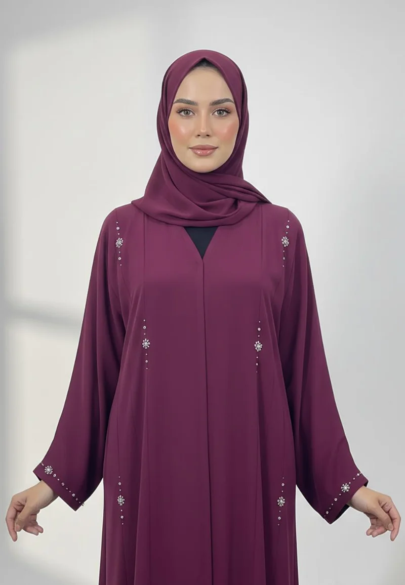 Nukhbaa  Dania Scattered Bead Abaya – Nida Fabric-855 for Women | Best Price UAE
