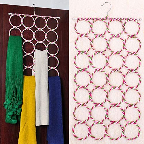 Improvhome 28 Slots Scarf/Dupatta Hanger Organiser (Multicolour, 72 X 36 Cmt, Alloy Steel) Multi Purpose 28 Rings Foldable Hanger For Ties, Scarfs, Belts, 1 Pieces - Image 1