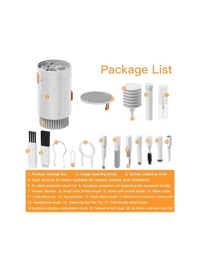 giftology 20 in 1 Electronics Cleaner Kit for Laptop Keyboard iPhone Airpods Portable Multi Tool with Retractable Big Brush & Blower & Cleaning Pen Brush for Phones Tablet Computer Camera Lens (White)  - Image 2