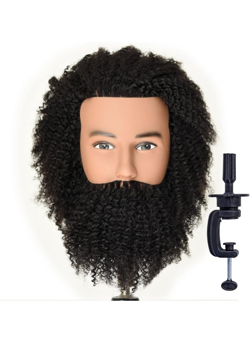 Newshair Male Mannequin Head 8"-10" 100% Human Hair Curly Hair Hairdresser Cosmetology Mannequin Manikin Training Head Hair and Free Clamp Holder 