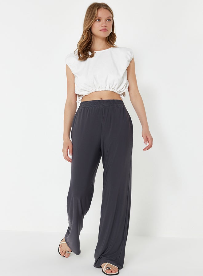 trendyol Anthracite Wide Leg/Comfort Fit High Waist Elastic Trousers - Image 2