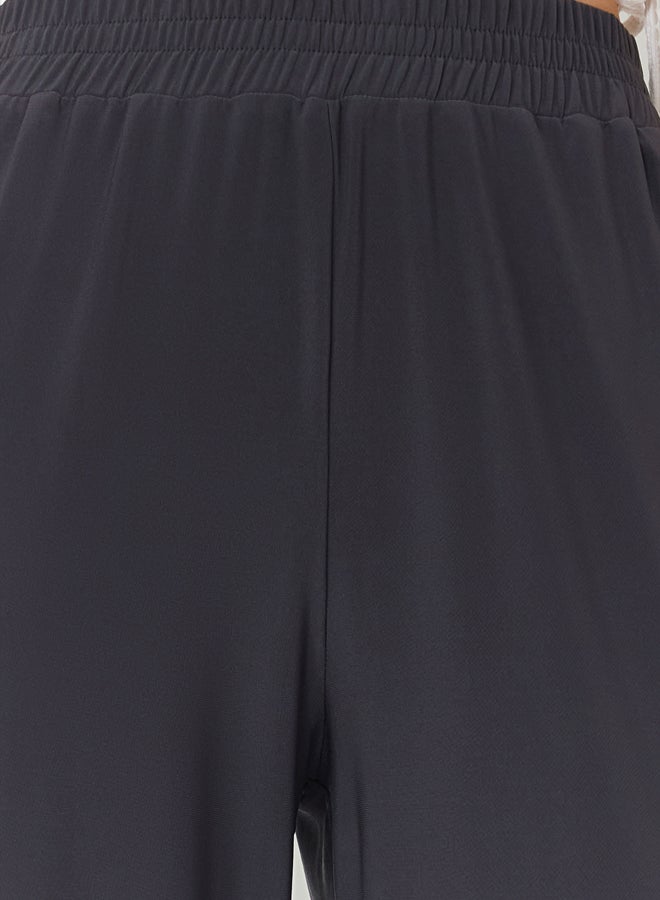 trendyol Anthracite Wide Leg/Comfort Fit High Waist Elastic Trousers - Image 4