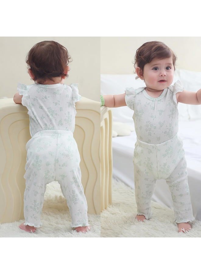 Ruliby Baby Bodysuit and Pant Set Summer Ribbed Mix Match Infant Boy Girl Clothes Outfits, Green Floral Ribbed 10 Pieces, 0-3 Months - Image 2