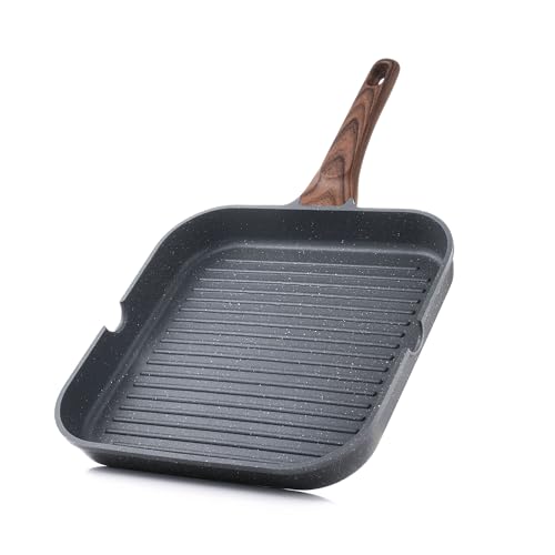 SENSARTE Nonstick Grill Pan for Stove Tops Versatile Griddle with Pour Spouts Square Big Cooking Surface Durable Skillet Indoor Outdoor Grilling PFOA Free 95 Inch