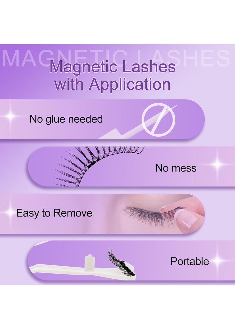 أم جي زي 4 أزواج من الرموش المغناطيسية بدون محدد عيون - رموش مغناطيسية مزدوجة قابلة لإعادة الاستخدام بمظهر طبيعي بدون غراء مجموعة رموش صناعية ثلاثية الأبعاد مع أداة وضع، رموش صناعية، سهلة الارتداء (أسود) - Image 4