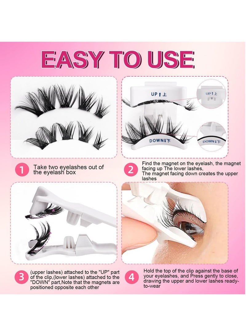 أم جي زي 4 أزواج من الرموش المغناطيسية بدون محدد عيون - رموش مغناطيسية مزدوجة قابلة لإعادة الاستخدام بمظهر طبيعي بدون غراء مجموعة رموش صناعية ثلاثية الأبعاد مع أداة وضع، رموش صناعية، سهلة الارتداء (أسود) - Image 3