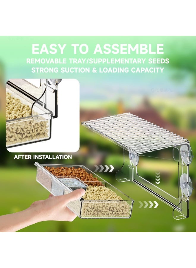 مايل ميلو مغذيات طيور بنافذة مع اكواب شفط قوية للقطط والاطفال، بيت طيور اكريليك ومجموعة مياه، مغذيات طيور شفافة لرؤية النافذة بالداخل، هدايا مغذية الطيور البرية لمحبي الطيور - Image 4
