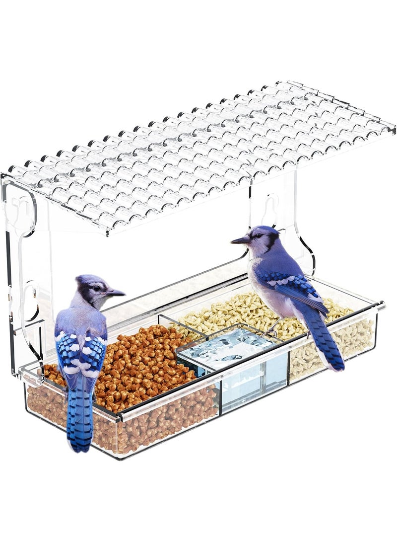 مايل ميلو مغذيات طيور بنافذة مع اكواب شفط قوية للقطط والاطفال، بيت طيور اكريليك ومجموعة مياه، مغذيات طيور شفافة لرؤية النافذة بالداخل، هدايا مغذية الطيور البرية لمحبي الطيور - Image 1