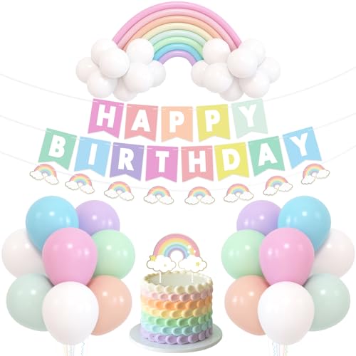 Bessmoso Pastel Rainbow Birthday Decorations Include Happy Birthday Banner Rainbow Bridge Balloons Cake Topper Rainbow Party Decorations Party Supplies for Adults Girls Boys - Image 1