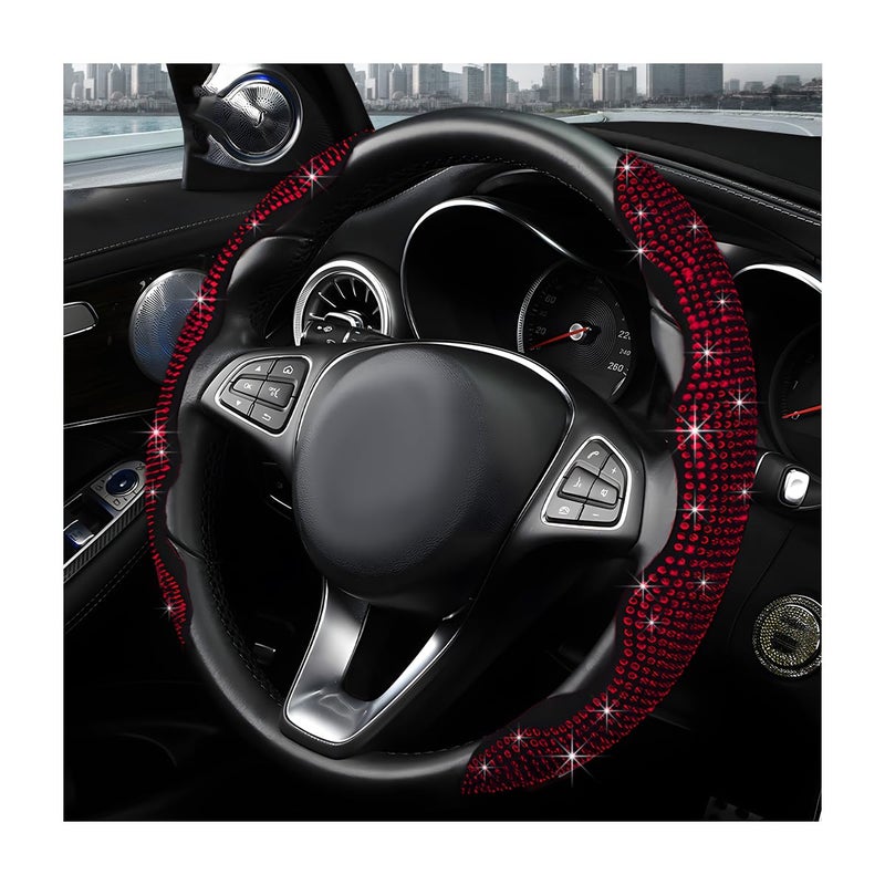 MUQIDA 2PCS Steering Wheel Cover Sparkling Rhinestone Segmented Steering Wheel Protector Fit 14156 Inch NonSlip Wheel Wrap Cover Bling Car Interior Accessories for Women Girls Red - Image 3