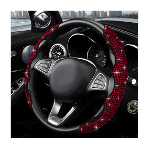 MUQIDA 2PCS Steering Wheel Cover Sparkling Rhinestone Segmented Steering Wheel Protector Fit 14156 Inch NonSlip Wheel Wrap Cover Bling Car Interior Accessories for Women Girls Red - Image 1