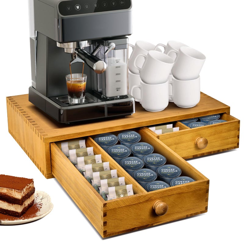 NANXITU K Cup Storage Organizer,Wood Coffee Pod and Tea Bag Holder,Kcup Drawer Coffee Maker Stand,Home Kitchen Counter Holds Up to 30 Pods Capacity - Image 1