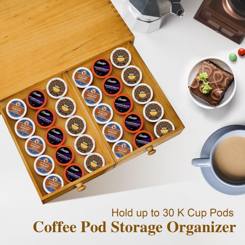 NANXITU K Cup Storage Organizer,Wood Coffee Pod and Tea Bag Holder,Kcup Drawer Coffee Maker Stand,Home Kitchen Counter Holds Up to 30 Pods Capacity - Image 4